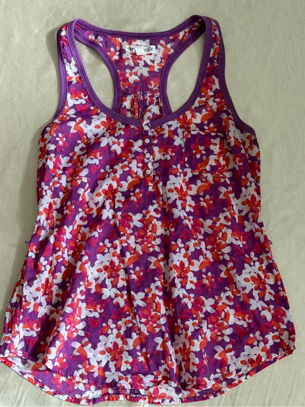 vintage Aéropostale floral racerback flowy henley tank top Small 100% Cotton